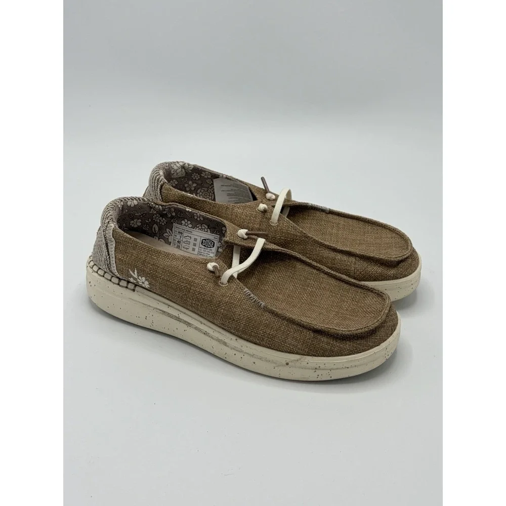 Hey Dude Wendy Rise Woven Tan Shoes Women's Size 9 Slip On Summer Shoes